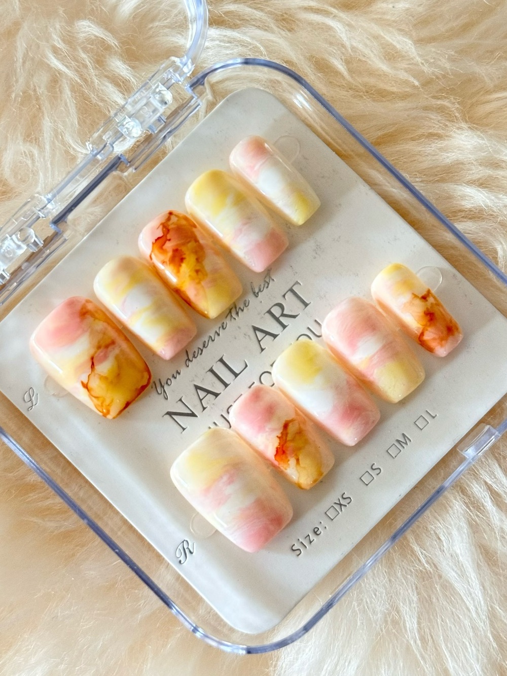 Handpainted Pastel Marble Watercolor Press on Nails, Ombre Nails Size M Short Sq
